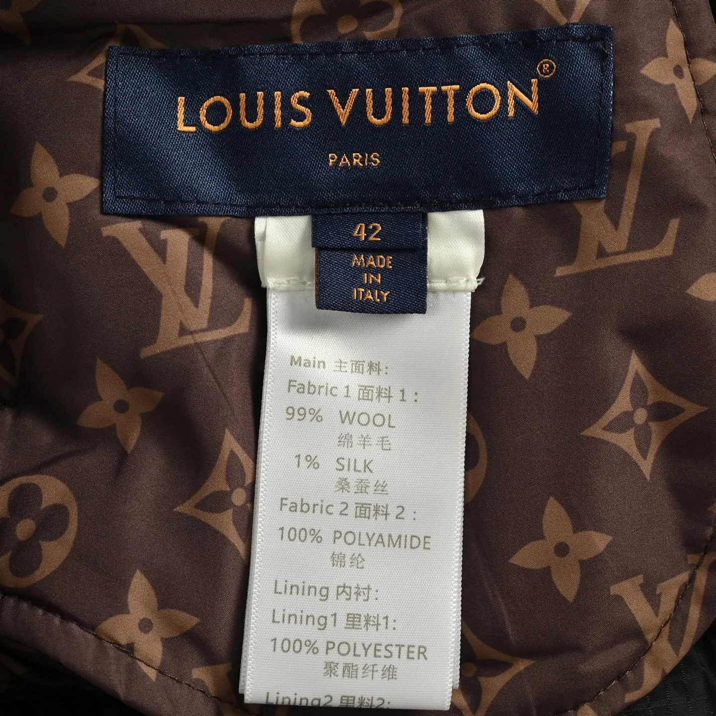 Louis Vuitton/Louis Vuitton embossed leather label fine plaid hooded down jacket